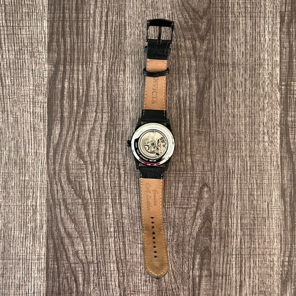 Invicta|Genuine Calf Leather Band Black Stainless Steel Watch- Objet d’Art - Picture 3 of 9